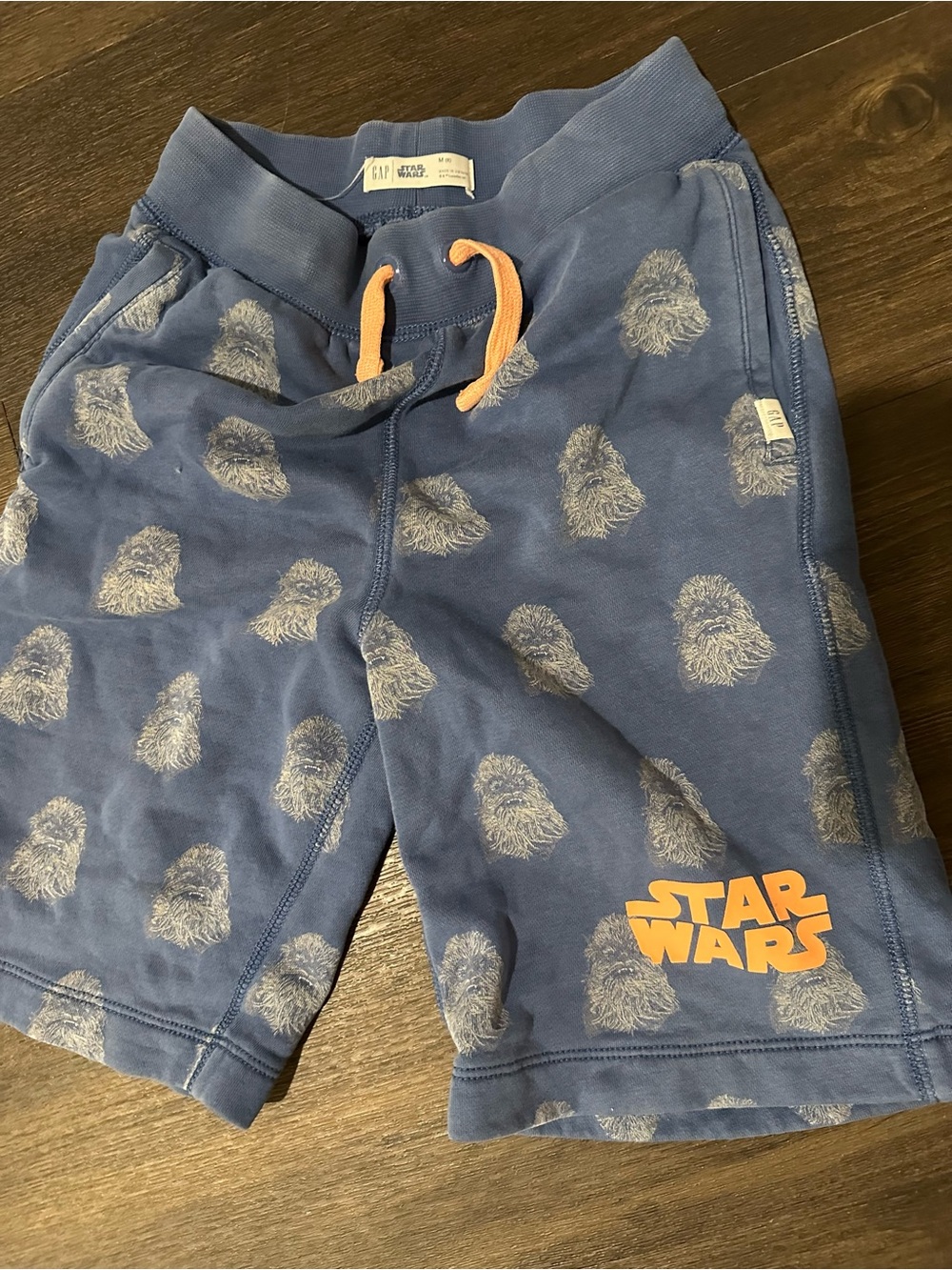 GAP Kids Blue Star Wars Chewbacca Print Shorts with Orange Drawstring